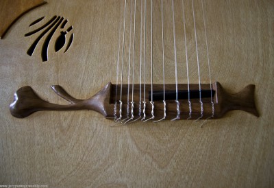 Struny w następującym układzie: g, d, a, f, C, G, F, E, D.