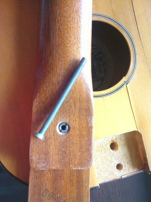 w klocku są 2 otwory jeden dla śruby a drugi? Gitara po rozkręceniu mieści się w małym pudle